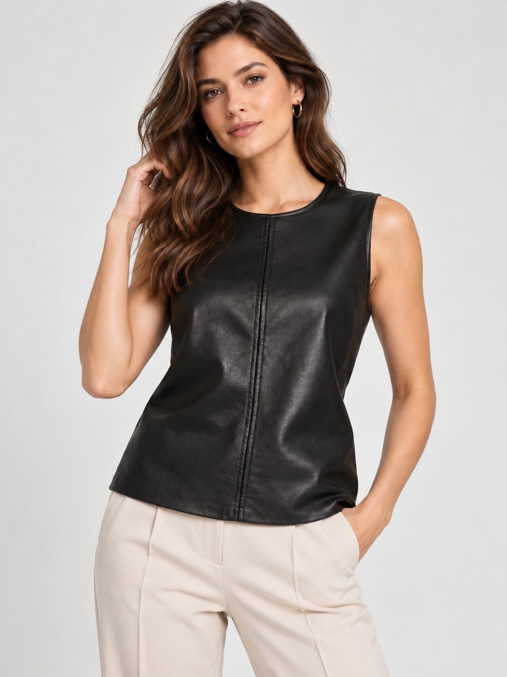 NWT J. CREW Black Faux Leather Sleeveless Shell Top Sz XL